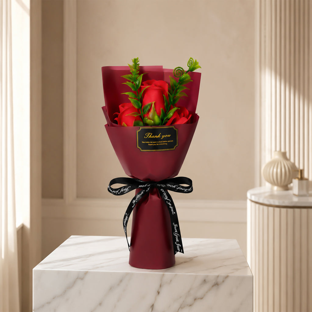 Roselle & Co Artificial Red Rose Bouquet – Premium Decorative Flower Bouquet for Anniversary, Valentine's Day, Birthday & Home Décor