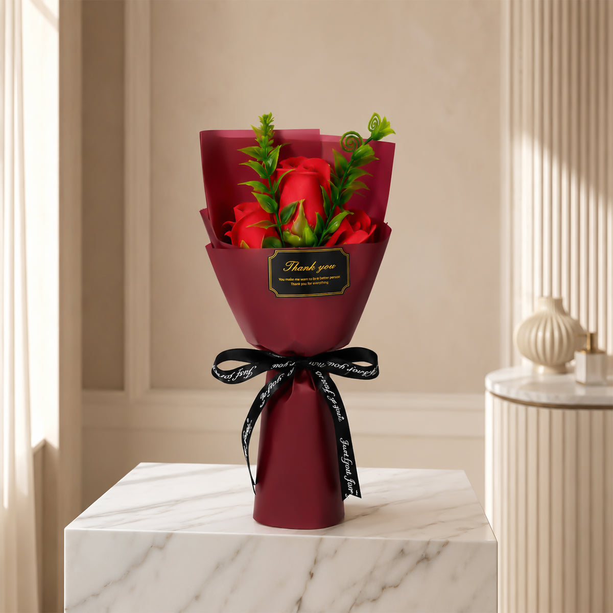 Roselle & Co Artificial Red Rose Bouquet – Premium Decorative Flower Bouquet for Anniversary, Valentine's Day, Birthday & Home Décor