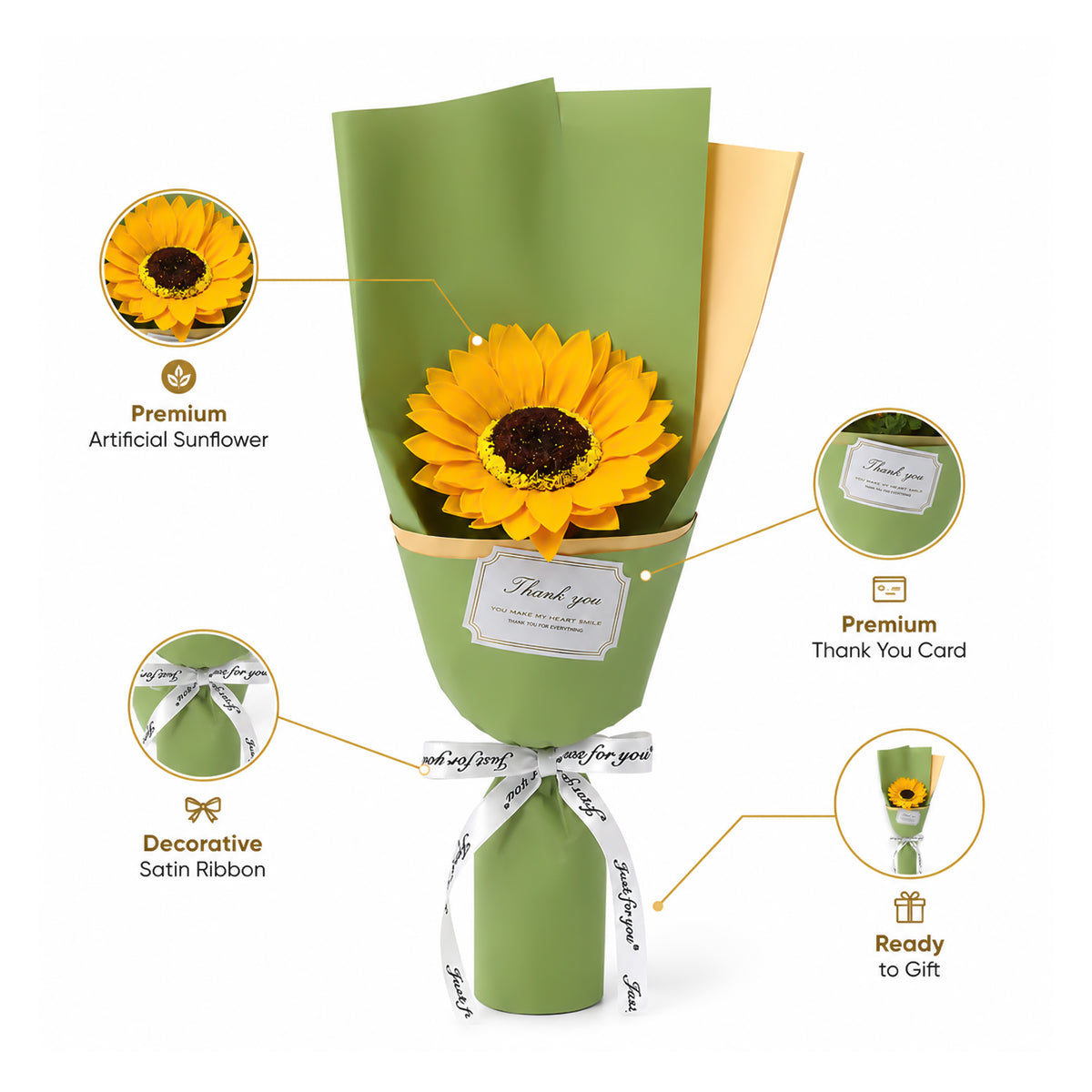 Roselle & Co Artificial Sunflower Bouquet – Premium Decorative Flower Bouquet for Home Décor, Birthday, Anniversary & Gift
