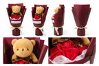Roselle & Co Teddy Bear & Artificial Red Rose Bouquet – Romantic Gift for Valentine's Day, Anniversary, Birthday & Special Occasions