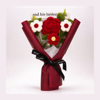 Roselle & Co Handmade Crochet Rose Bouquet with Daisy Flowers – Premium Knitted Artificial Flower Gift for Valentine, Anniversary & Birthday