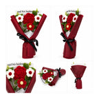 Roselle & Co Handmade Crochet Rose Bouquet with Daisy Flowers – Premium Knitted Artificial Flower Gift for Valentine, Anniversary & Birthday