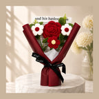 Roselle & Co Handmade Crochet Rose Bouquet with Daisy Flowers – Premium Knitted Artificial Flower Gift for Valentine, Anniversary & Birthday