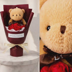 Roselle & Co Teddy Bear & Artificial Red Rose Bouquet – Romantic Gift for Valentine's Day, Anniversary, Birthday & Special Occasions